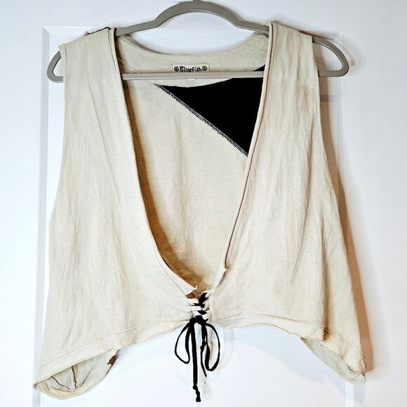 Blue Fish Jackets & Blazers - Blue Fish Crop Front Tie Triangle Lagenlook Vest